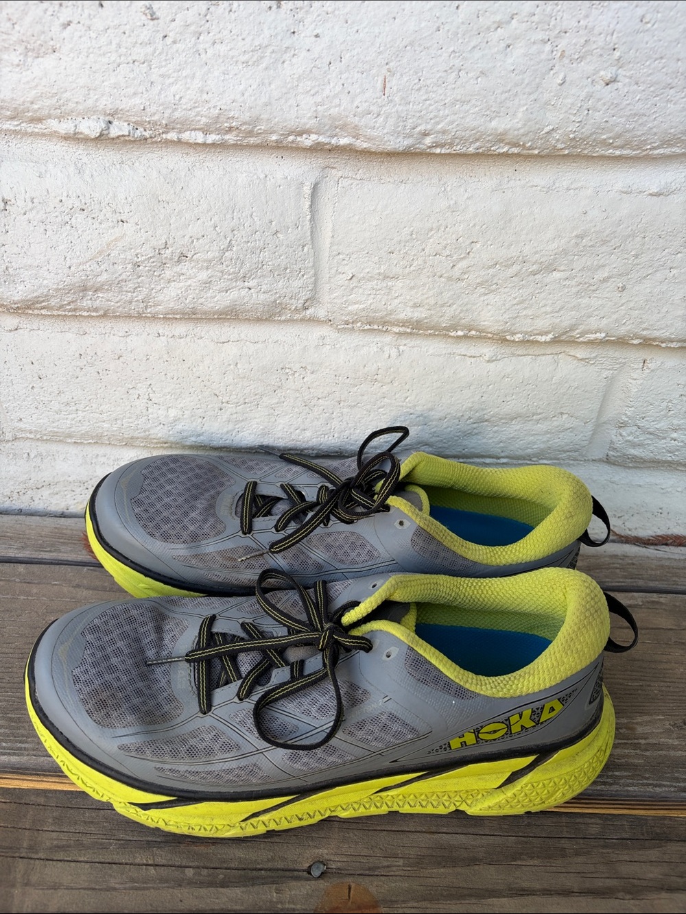 Hoka Gray and Yellow Men’s Cushioned Running Sneakers